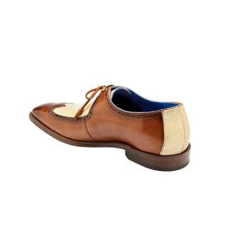 Belvedere Etore F01 Men's Shoes Antique Almond & Bone Genuine Ostrich / Calf-Skin Leather Derby Oxfords (BV3147)-AmbrogioShoes