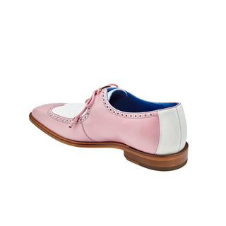Belvedere Etore F01 Men's Shoes Pink & White Genuine Ostrich / Calf-Skin Leather Derby Oxfords (BV3149)-AmbrogioShoes