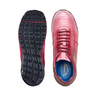 Belvedere George E16 Men's Shoes Pink Exotic Ostrich Leg Lace-Up Casual Sneakers (BV3124)-AmbrogioShoes