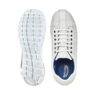 Belvedere Magnus E21 Shoes Men's White Exotic Ostrich Patchwork Casual Sneakers (BV3163)-AmbrogioShoes