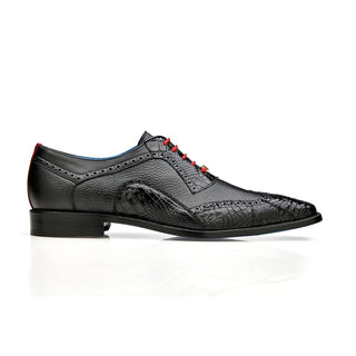 Belvedere Roberto B16 Shoes Men's Black Exotic Genuine Alligator / Pebble Grain Leather Oxfords (BV3157)-AmbrogioShoes