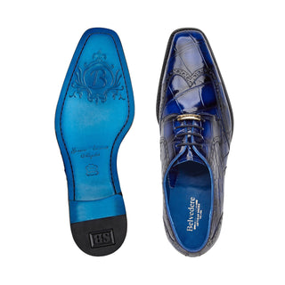 Belvedere Santo R70 Shoes Men's Antique Blue Exotic Genuine American Alligator Wingtip Derby Oxfords (BV3161)-AmbrogioShoes