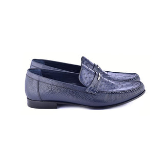 Corrente C0014051-3898Ost Men's Shoes Navy Exotic Ostrich / Deer-Skin Moccasin Loafers (CRT1473)-AmbrogioShoes