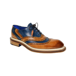 Emilio Franco Mattia Men's Shoes Cognac/Navy Calf-Skin Leather Oxfords (EF1175)-AmbrogioShoes