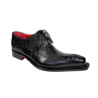 Fennix Finley Men's Shoes Black Calf Leather/Alligator Exotic Oxfords (FX1013)-AmbrogioShoes