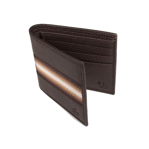 Gucci Men' s Wallet Signature Brown Leather Web Brown / White