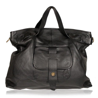 Dellamoda Lamb Leather Handbag Black Piper XL TS10-11 (DM37)-AmbrogioShoes