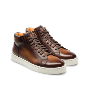 Magnanni 22479 Amadeo Mid Men's Shoes Brown Calf-Skin Leather Casual Mid-Top Sneakers (MAGS1104)-AmbrogioShoes