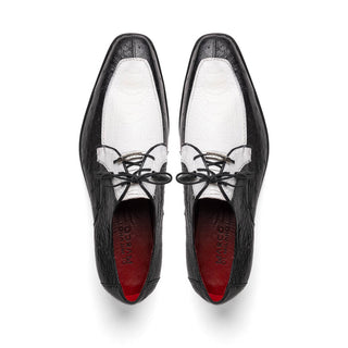 Marco Di Milano Andretti Men's Shoes Black & White Genuine Ostrich Leg Dress Derby Oxfords (MDM1095)-AmbrogioShoes