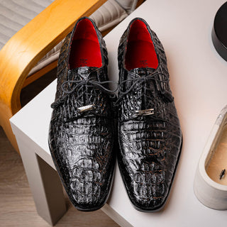 Marco Di Milano Apricena Men's Shoes Black Exotic Crocodile Derby Oxfords (MDM1012)-AmbrogioShoes