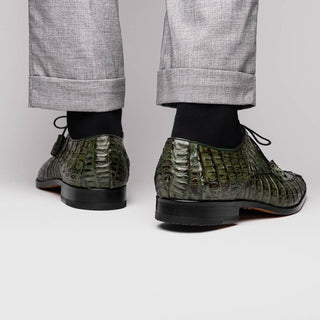 Marco Di Milano Apricena Men's Shoes Green Exotic Crocodile Derby Oxfords (MDM1011)-AmbrogioShoes