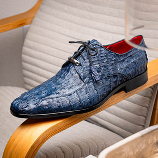 Marco Di Milano Apricena Men's Shoes Navy Exotic Crocodile Derby Oxfords (MDM1010)-AmbrogioShoes