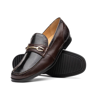 Marco Di Milano Hugo Men's Shoes Brown Exotic Lizard / Calf-Skin Leather Horsebit Loafers (MDM1083)-AmbrogioShoes