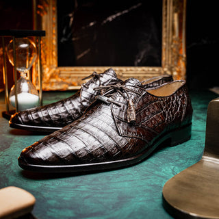 Marco Di Milano Lacio Men's Shoes Brown Exotic Crocodile Derby Oxfords (MDM1019)-AmbrogioShoes