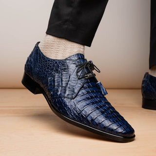 Marco Di Milano Lacio Men's Shoes Navy Exotic Crocodile Derby Oxfords (MDM1022)-AmbrogioShoes