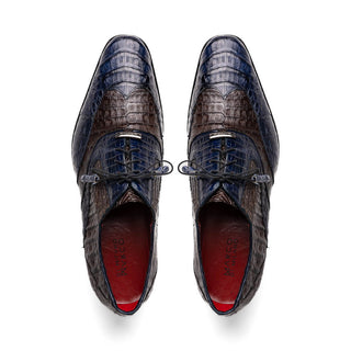 Marco Di Milano Luciano Men's Shoes Navy & Brown Exotic Crocodile Classic Wingtip Dress Derby Oxfords (MDM1103)-AmbrogioShoes
