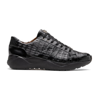 Marco Di Milano Nino Men's Shoes Black Sleek Genuine Caiman Crocodile Fashion Sneaker (MDM1108)-AmbrogioShoes