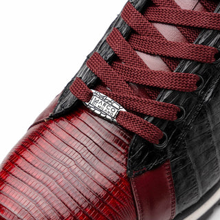 Marco Di Milano Portici Men's Shoes Wine & Black Exotic Lizard / Crocodile Casual Sneakers (MDM1016)-AmbrogioShoes