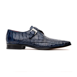 Marco Di Milano Rovigo Men's Shoes Navy Exotic Crocodile Skin Single Monk-Strap Loafers (MDM1001)-AmbrogioShoes