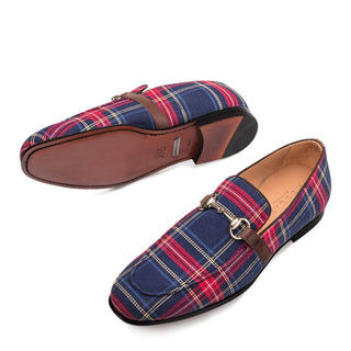 Mezlan Knighton 9620 Men's Shoes Blue Fabric Horsebit Mocassin Loafers (MZ3220)-AmbrogioShoes