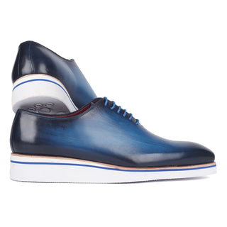 Paul Parkman 191-BLU Men's Shoes Blue Calf-Skin Leather Smart Casual Wholecut Oxfords (PM6393)-AmbrogioShoes