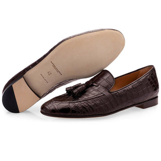 SUPERGLAMOUROUS Philippe Mississipi Men's Shoes Cocoa Exotic Alligator Tassels Loafers (SPGM1097)-AmbrogioShoes
