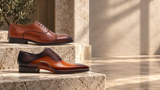 Bruno Magli Adriano and Magnanni Sanchez II leather Oxfords in a modern European gallery