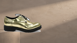 Cesare Paciotti gold metallic women’s lace-up sneaker in a modern Milan studio