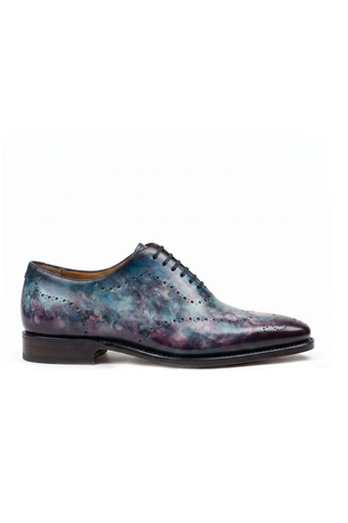 Elegant artisan blue and purple leather men's shoe from men's shoes staff picks collection.