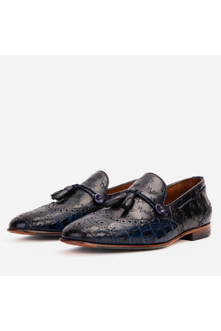 Vinci Istanbul Leather Wing-Tip Tassel Loafer - Navy