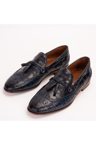 Vinci Istanbul Leather Wing-Tip Tassel Loafer - Navy