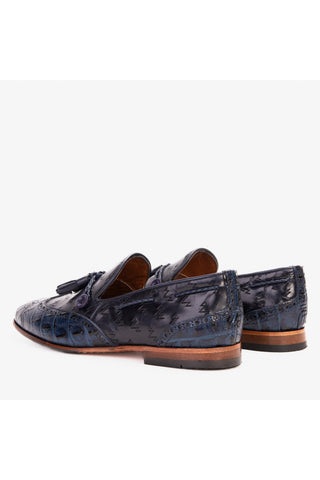 Vinci Istanbul Leather Wing-Tip Tassel Loafer - Navy