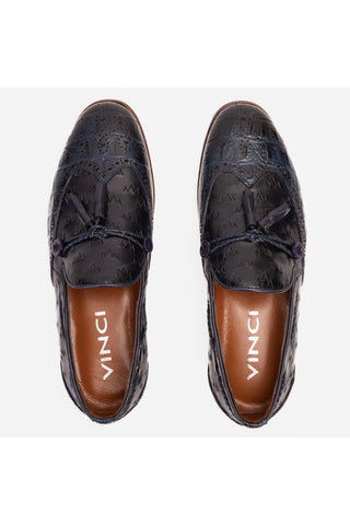 Vinci Istanbul Leather Wing-Tip Tassel Loafer - Navy