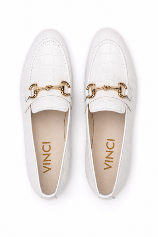 Vinci Monaco white loafers, top view with insoles