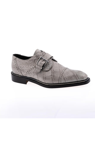 Mauri 1087/4 Full Alligator Single Monk-Strap - Light Grey, three-quarter view