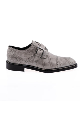 Mauri 1087/4 Full Alligator Single Monk-Strap - Light Grey, side view