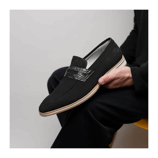 Zelli Italia Meo 3 Men's Shoes Black Suede Goat Skin Penny Loafer (ZEL1002)