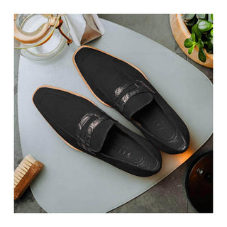 Zelli Italia Meo 3 Men's Shoes Black Suede Goat Skin Penny Loafer (ZEL1002)