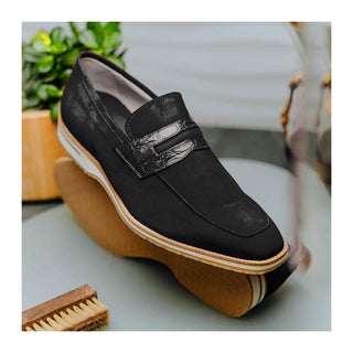 Zelli Italia Meo 3 Men's Shoes Black Suede Goat Skin Penny Loafer (ZEL1002)