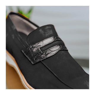 Zelli Italia Meo 3 Men's Shoes Black Suede Goat Skin Penny Loafer (ZEL1002)