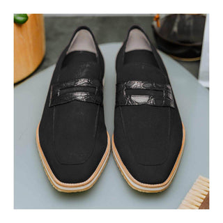 Zelli Italia Meo 3 Men's Shoes Black Suede Goat Skin Penny Loafer (ZEL1002)
