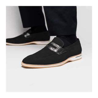 Zelli Italia Meo 3 Men's Shoes Black Suede Goat Skin Penny Loafer (ZEL1002)