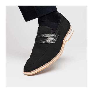 Zelli Italia Meo 3 Men's Shoes Black Suede Goat Skin Penny Loafer (ZEL1002)