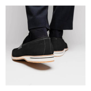 Zelli Italia Meo 3 Men's Shoes Black Suede Goat Skin Penny Loafer (ZEL1002)