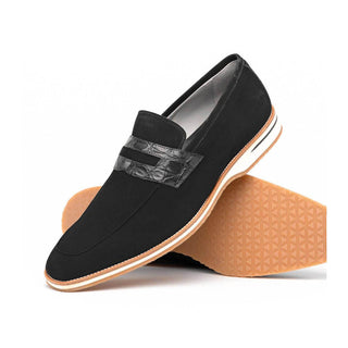 Zelli Italia Meo 3 Men's Shoes Black Suede Goat Skin Penny Loafer (ZEL1002)