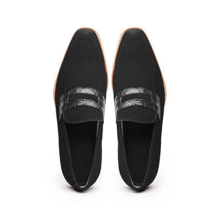 Zelli Italia Meo 3 Men's Shoes Black Suede Goat Skin Penny Loafer (ZEL1002)