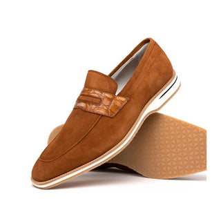 Zelli Italia Meo 3 Men's Shoes Cognac Genuine Suede Goat Skin Penny Loafer (ZEL1002)