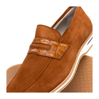 Zelli Italia Meo 3 Men's Shoes Cognac Genuine Suede Goat Skin Penny Loafer (ZEL1002)