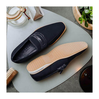 Zelli Italia Meo 3 Men's Shoes Navy Genuine Suede Goat Skin Penny Loafer (ZEL1002)
