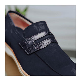 Zelli Italia Meo 3 Men's Shoes Navy Genuine Suede Goat Skin Penny Loafer (ZEL1002)